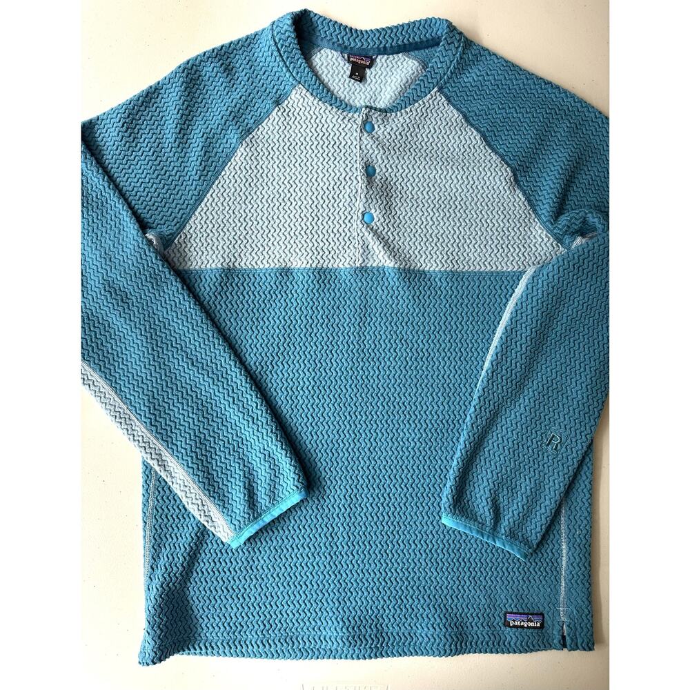 Patagonia R1 Air Henley Fleece Pullover Men's Medium Blue Two-Tone ZigZag Waffle
